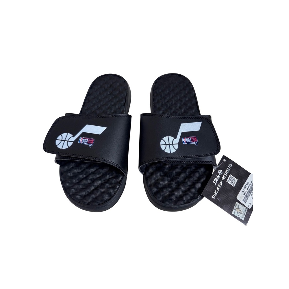 NWT Utah Jazz Black NBA Con Slides Men's Size 9 Adjustable Sandals Basketball
